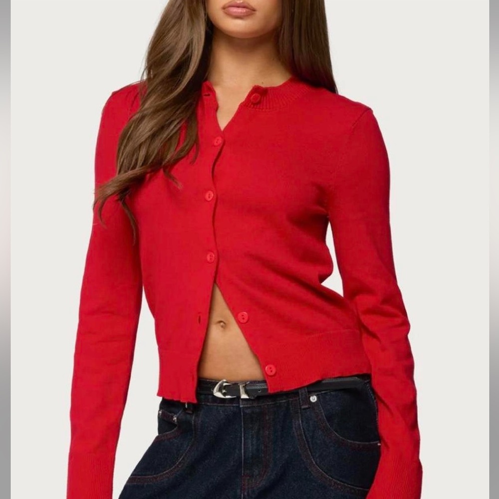 Women's Red Cardigan Sweater